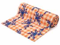 Tissu en coton à carreaux orange de qualité supérieure, brodé en 3D – Motif floral audacieux pour vêtements et décoration intérieure