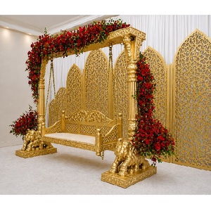 Vibrant Garba Night <b>Decor</b> Maharaja Golden Swing Premium <b>Elephant</b> Carved Wedding Stage Jhula Traditional Indian Wedding Swings - Product Image 1