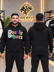 Sweat-shirt à capuche en coton noir personnalisé GRAY FOUR SPORTS pour homme, broderie multicolore, molleton épais 370g, avec poche - Product Image 2