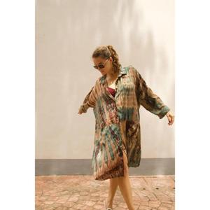 Women <b>Boho</b> Tie Dye Shirt <b>Dress</b> Loose Fit <b>Summer</b> Beach Kimono Style Mini <b>Dress</b> With Belt - Product Image 4