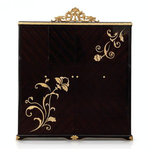 Armario de Madera de Caoba Maciza Clásico Europeo de Lujo, Acabado Oscuro con Incrustaciones Doradas Brillantes, Diseño Personalizado, Muebles Antiguos para Dormitorio - Product Image 3