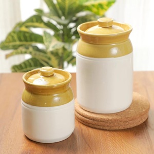 Vintage Ceramic <b>Storage</b> Jar Glazed Lid Rustic Airtight Canister Moisture Safe <b>Kitchen</b> Organizer Farmhouse Counter Accent - Product Image 4