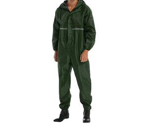 Combinaison de pluie imperméable pour homme, en polyester vert, entièrement ajustable, avec capuche, manches longues, pour toutes les saisons, vêtements d'extérieur - Product Image 1