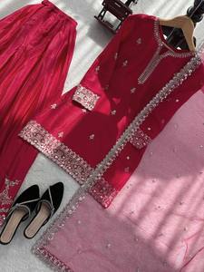 Pure Chinon silk Fabric <b>Top</b>,sharara With Dupatta Set Ready To Wear - Product Image 5