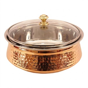 Casserole de luxe en cuivre martelé avec couvercle en verre, service en acier inoxydable pour hôtels et restaurants, chauffe-plats écologique - Product Image 1