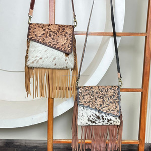 Bolsos cruzados con flecos de cuero de vaca a mano occidental de última moda, bolso de hombro oculto con pelo genuino para mujer - Product Image 5