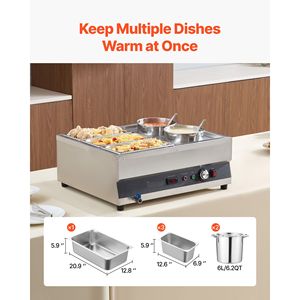 "Stainless Steel Commercial <b>Electric</b> Soup Warmer 2 Pots (6.34QT) + 3 <b>Pans</b> (1/3) 86~185F Adjustable" - Product Image 2