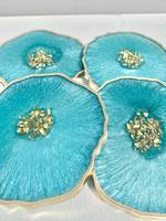 Ensemble de sous-verres en résine - Sous-verres en résine turquoise géode avec accents dorés, idéal pour les cadeaux de déménagement, les enseignants, les mariages, les agents immobiliers.