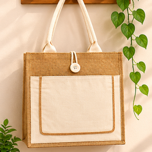 Elegante Bolso de Playa de Lona de Yute para Mujer |   Bolsa de Mano Mediana Reutilizable Ecológica, Diseño Personalizado, Bolsa de Regalo Premium para Uso Diario - Product Image 3