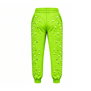 Lime Green Pearl Beaded Jogger Pants <b>Women</b> Luxury Embellished Drawstring Sweatpants Casual Streetwear Fleece <b>Trousers</b> Customized - Product Image 2