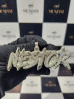 Pendentif personnalisé en argent sterling 925 plaqué or rose et or, serti de moissanite, style hip-hop, avec nom gravé