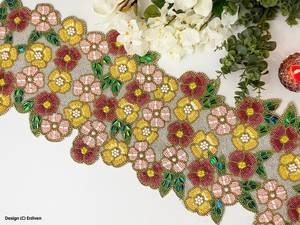 Handmade Bohemian Floral Fabric Table <b>Runner</b> Irregular Shape Pink Yellow Red <b>Green</b> Embroidered Design Mats Pads - Product Image 3
