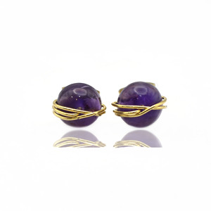 Amethyst Gemstone Stud Earrings | Handmade Wire <b>Wrapped</b> | February Birthstone <b>Gift</b> - Product Image 6