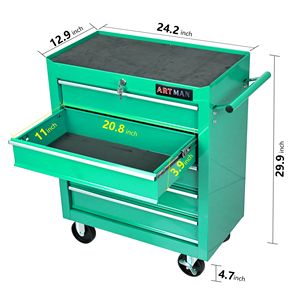 Carrello Portautensili Multifunzionale Verde a 5 Cassetti con Ruote, Pratico Carrello Utilitario - Product Image 3