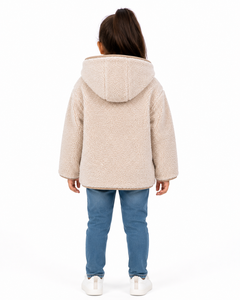 Livster Girls Cream <b>Teddy</b> Fleece Breathable Hooded <b>Jacket</b> Soft Sherpa Full Zip Autumn Coat <b>Kids</b> Warm Cozy Plush Outerwear - Product Image 3