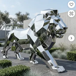Escultura Geométrica de León en Acero Inoxidable con Acabado de Espejo Moderno para Decoración de Jardín, Hotel, Plaza, Villa o Entrada - Product Image 4