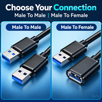 Kabel Ekstensi USB 3.0 Male to Male to Female, Kabel Printer, Kabel USB untuk Hard Drive Enclosure, Aksesoris Laptop, Pasokan Grosir