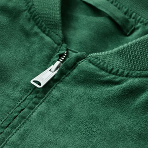 Men's Green <b>Suede</b> Bomber <b>Jacket</b> Stand Collar Zipper Closure Casual Autumn Wear Regular Fit Solid Color - Product Image 6