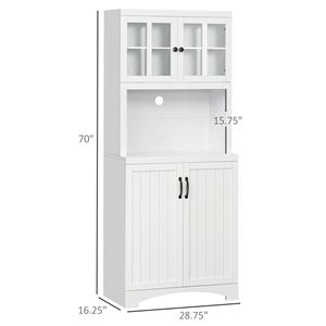Mobile dispensa bianco con anta in vetro e spazio per microonde, ripiani regolabili per cucina e sala da pranzo - Product Image 3