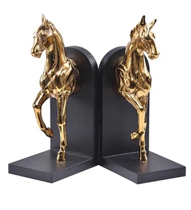 Latest design Trotting horse bookends gold plated cast aluminium marble base metal bookend set decorative horse book holder mode - Product Image 1