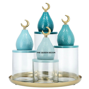 Metal Storage Canister <b>Jar</b> for Ramadan Home Hotel Table Top Accents Modern Art Deco Design Multi-Functional Customizable - Product Image 1