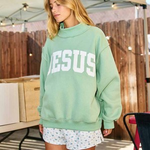 Jesus Premium <b>Mock</b> <b>Neck</b> Crew <b>Neck</b> Sweatshirt Cotton Fleece Chenille Letter Embroidery University Unisex Pullover - Product Image 6