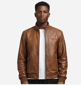 Custom Genuine <b>Leather</b> Moto <b>Jacket</b> Men's Slim Fit <b>Leather</b> <b>Biker</b> <b>Jacket</b> with Stand Collar <b>Leather</b> Racer <b>Jacket</b> - Product Image 1
