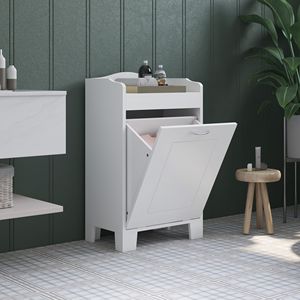 Mobiletto portaoggetti moderno bianco da 31 pollici, autoportante, con cesto per biancheria ribaltabile, in legno e tessuto, per vestiti - Product Image 6