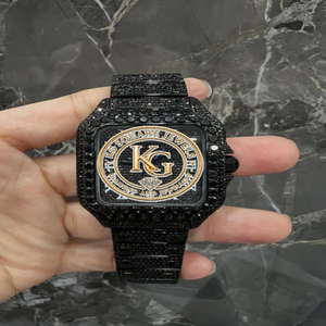 Montre analogique pour homme KG Square Jewels Hip Hop, boîtier carré noir serti de pierres - Product Image 5