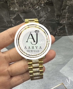 Gold Tone Automatic Cubic Zirconia Mechanical Watch with Luminous Hands Round Dial Link <b>Bracelet</b> for Men - Product Image 1