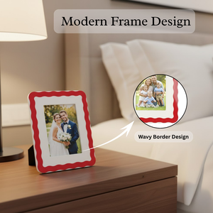 Red Decorative Photo <b>Frame</b> Wavy Border Picture <b>Frame</b> Elegant Home Decor Family Photo Display Tabletop <b>Wall</b> Hanging <b>Frame</b> - Product Image 3