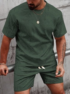 Ensemble T-shirt et short d'été en coton tricoté 100 % respirant, séchage rapide, coupe oversize, 2 pièces personnalisable, effet délavé pour homme - Product Image 6