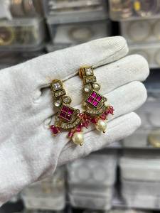 Gold Plated Kundan Imitation <b>Pearl</b> Necklace and Earring <b>Set</b> for Women Wedding Bridal Jewelry Classic Style Alloy Fashion Jewelry - Product Image 5