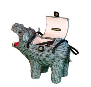 Blue Hippo Shaped Rattan Storage <b>Basket</b> Animal Design Decorative Organizer Plant Fiber Material Portable - Product Image 2
