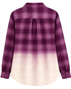 Chemise en flanelle à carreaux violet ombré personnalisée pour femme, manches longues, boutonnée, décontractée, en mélange de coton, pour l'automne et l'hiver - Product Image 2