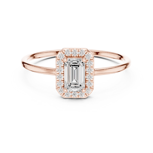 Bague de fiançailles en or massif avec halo de diamants taille émeraude pour femme, style vintage, bague de promesse, bague de mariée, cadeau d'anniversaire - Product Image 3