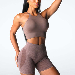 Seamless Halter Sports Bra Medium Support White Yoga <b>Top</b> For Women - Product Image 4