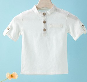 เสื้อเชิ้ตแขนสั้นผ้าฝ้ายสีขาวคอจีนมีกระเป๋าเสื้อลำลองสำหรับเด็กผู้ชาย - Product Image 3