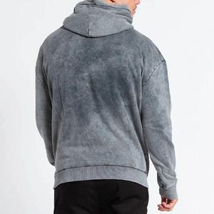 Fabricant de vêtements streetwear : Sweat à capuche zippé effet délavé, coupe oversize, logo personnalisé, délavage acide, pour homme, en mélange de coton basique - Product Image 3