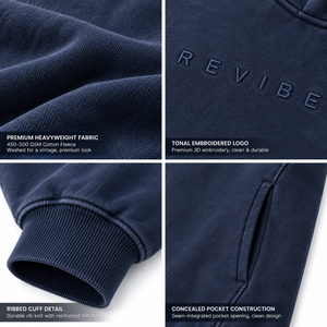 Custom Heavyweight Acid Washed <b>Navy</b> Oversized Hoodie Embroidery <b>Men</b> Streetwear OEM Private Label Cotton <b>Fleece</b> Supplier - Product Image 5
