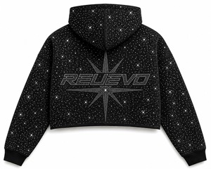 Sudadera con Capucha Corta Relevo con Cierre, Estampado de Letras con Pedrería, 100% Algodón, Corte Holgado, Informal, Unisex, para Otoño - Product Image 3