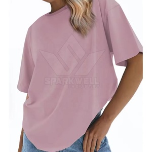 Women's Eco-Friendly Oversized Lavender T-Shirt Crew Neck Short Sleeve Loose Fit Solid Color Cotton <b>Jersey</b> Drop Shoulder - Product Image 4