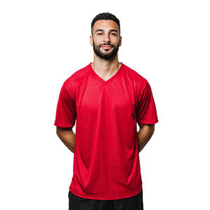 Maillots en maille sublimée OEM à épaules tombantes et manches courtes, T-shirts imprimés en maille pour hommes, Maillots en maille sublimée à col en V - Product Image 2