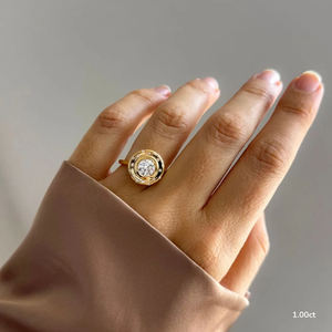 OM GEMS 14K Solid Gold 1.0 CT Round Cut Lab Diamond Halo <b>Ring</b> Fine Jewelry for Women Vintage Inspired Handmade <b>Indian</b> Jewelry - Product Image 5