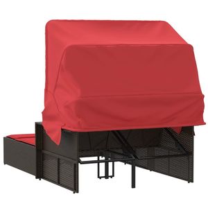 Chaise longue double en rotin PE brun, acier thermolaqué, tissu, mobilier d'extérieur élégant - Product Image 6