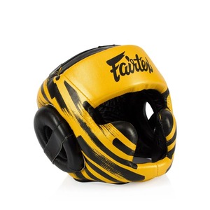 หมวกป้องกันศีรษะสำหรับชกมวย Fairtex สีดำเหลือง น้ำหนักเบา ผลิตตามสั่ง คุณภาพสูง หนังแท้ 100% - Product Image 3