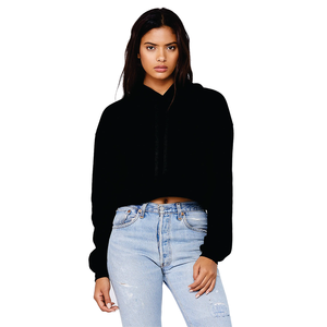 Sudadera con Capucha Corta Negra Personalizada para Mujer, de Color Sólido, Tejida en Algodón, Informal, para Otoño, con Mangas Largas - Product Image 1