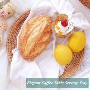 Round Rattan Woven Serving Tray with Handles Stylish Breakfast <b>Drinks</b> Snack Tray for Coffee Table Home Decor - Product Image 3