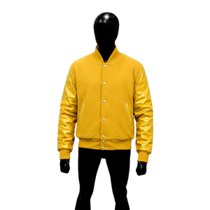 Veste Bomber Varsity Jaune 100% Premium – Maquette Vue Avant avec Boutons Pression – Design Haute Qualité pour Vêtements d'Extérieur Athlétiques Hiver - Product Image 1
