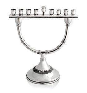 <b>Matte</b> Silver Metal Menorah Contemporary Linear Design Decorative Hanukkah Dining <b>Table</b> Accent - Product Image 3